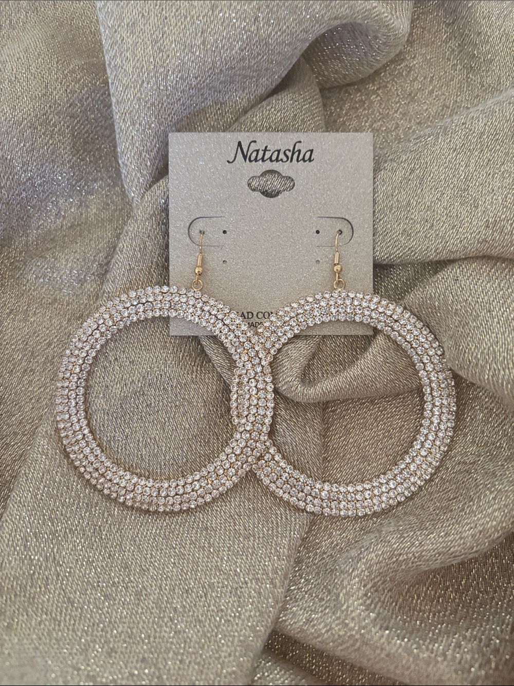 Natasha Couture Gold and Champagne Crystal Double Hoop Earrings